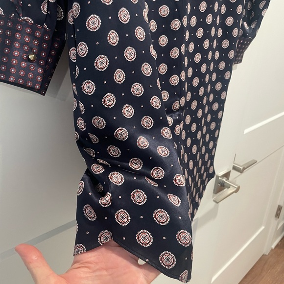 Banana Republic Navy Silk Dress with Geometric Red & White Pattern. - Picture 13 of 13